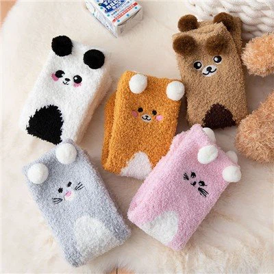 Fuzzy Winter Warm Fluffy Soft Slipper Home Sleeping Cute Animal Chaussettes
